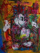 Mickey Mouse Street Art tag in pink, green and black