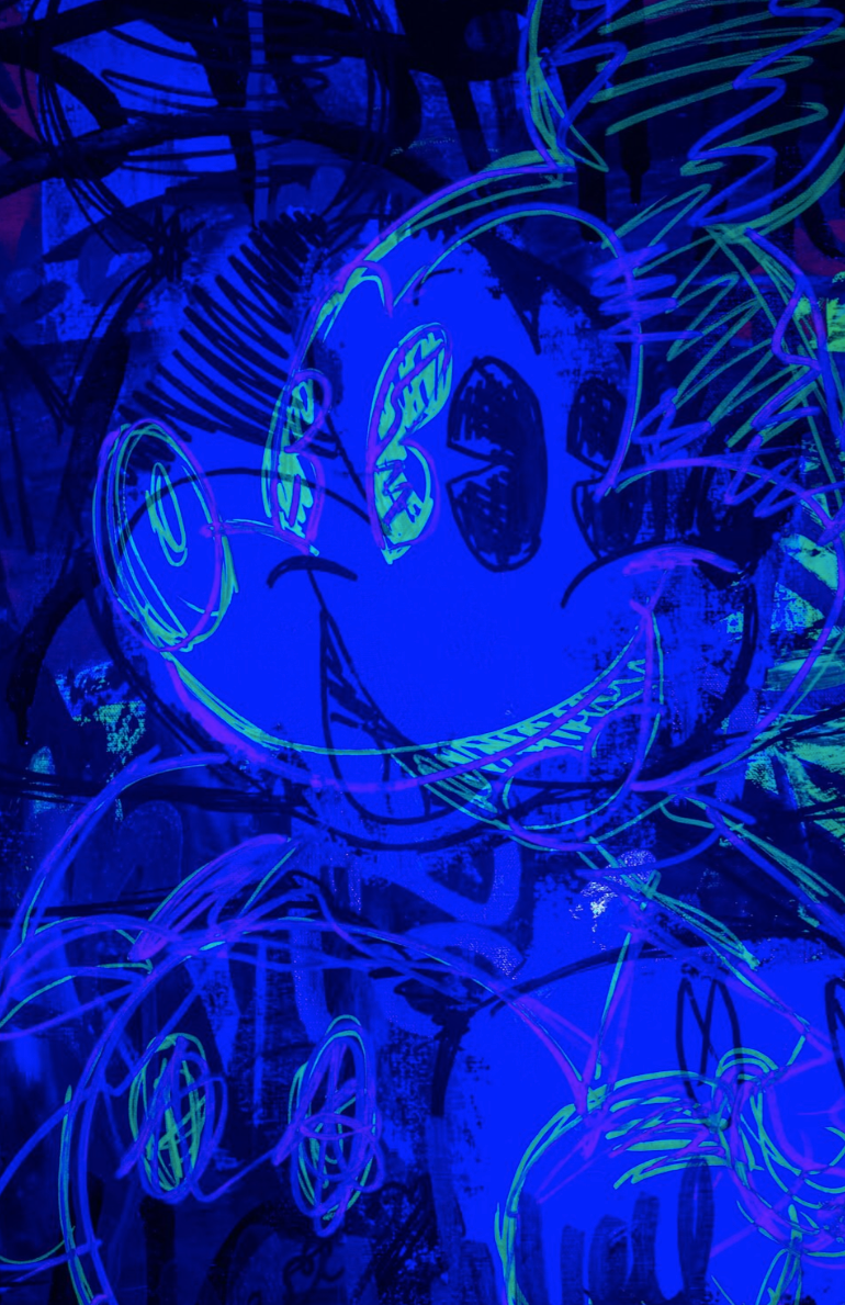 Mickey Mouse Street Art tag in pink, green and black