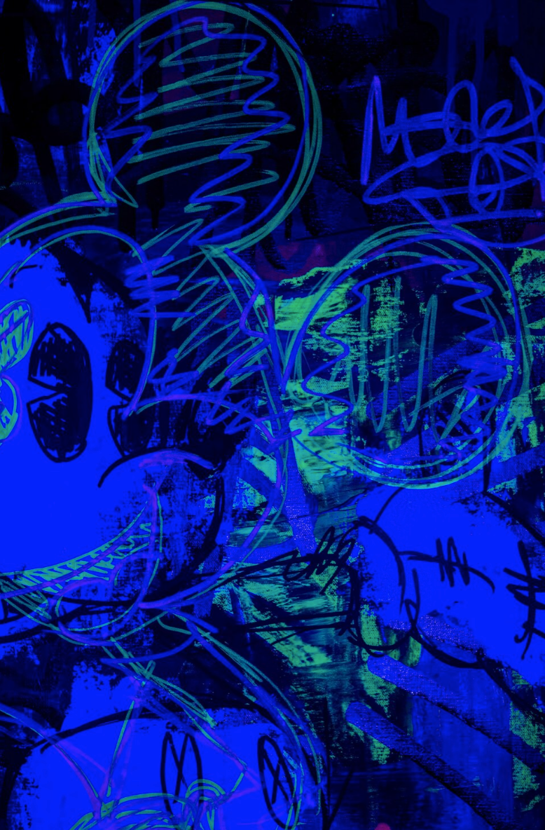 Mickey Mouse Street Art tag in pink, green and black