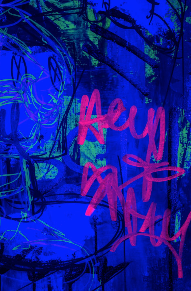 Mickey Mouse Street Art tag in pink, green and black