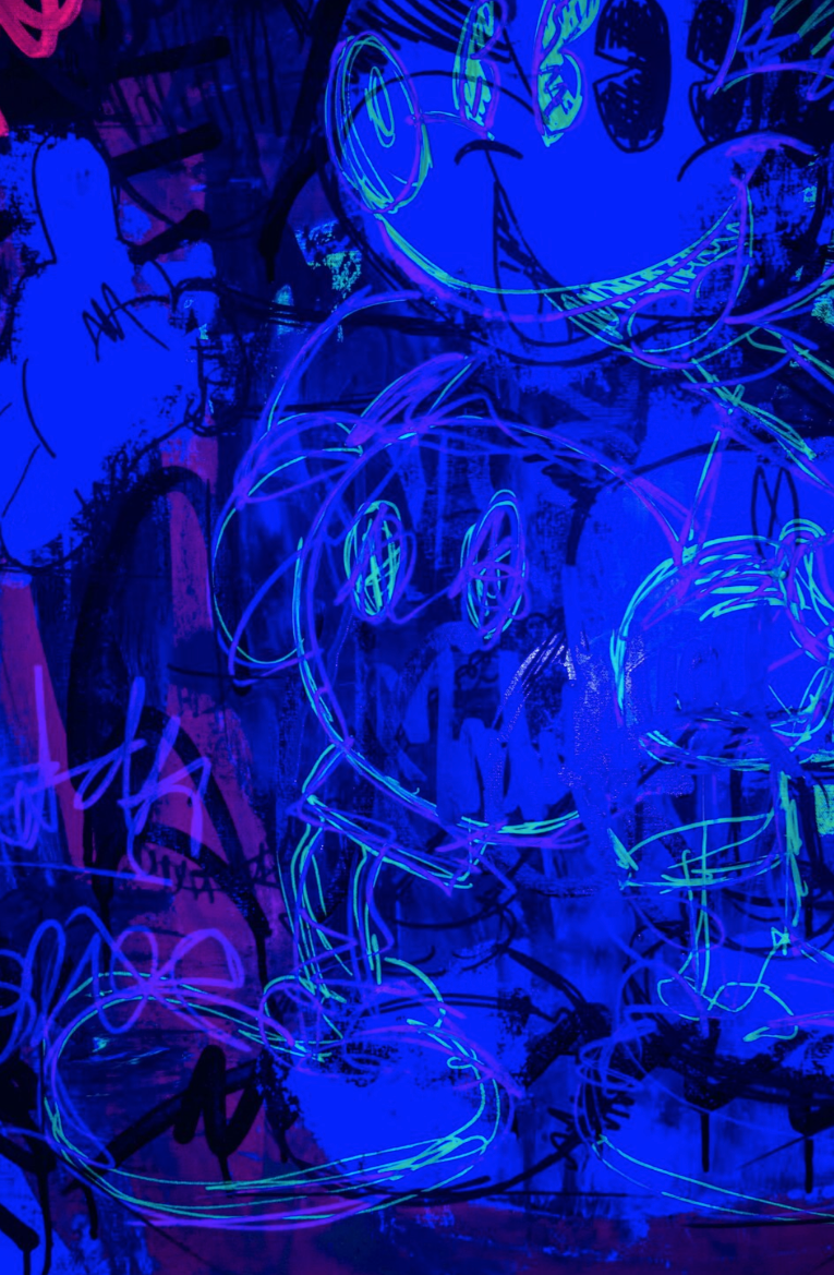 Mickey Mouse Street Art tag in pink, green and black