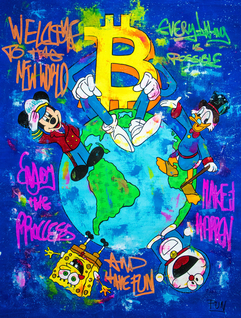 The New World ft. Bitcoin , Mickey , Scrooge , Bob Sponge, Doraemon
