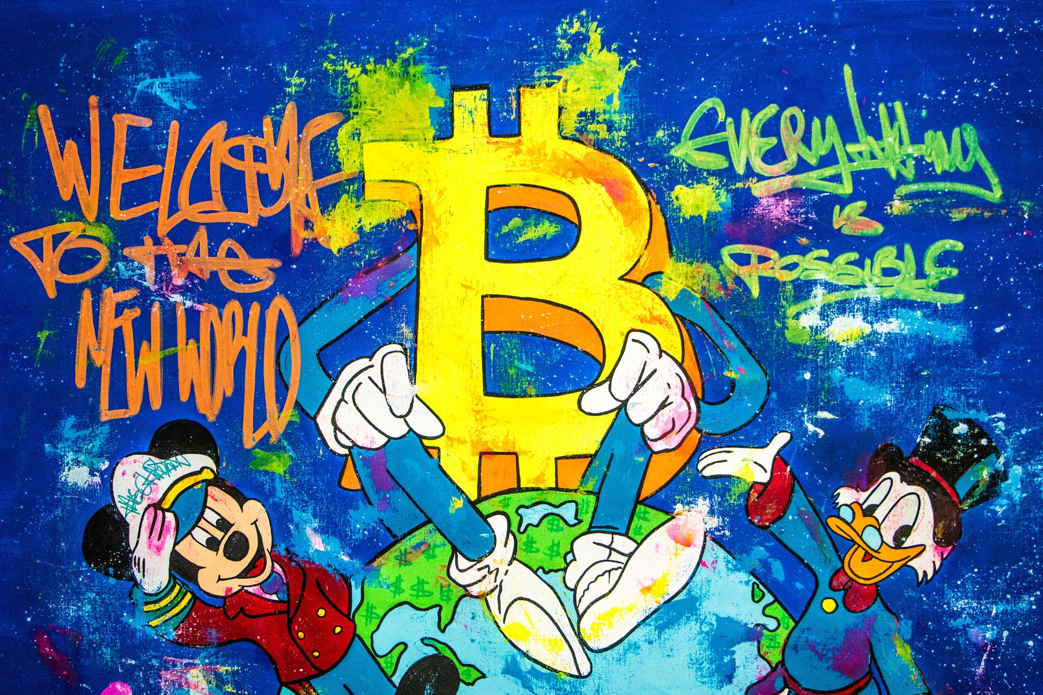 The New World ft. Bitcoin , Mickey , Scrooge , Bob Sponge, Doraemon